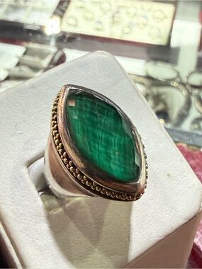 Lagos Caviar Silver 18k Gold 750!sterling Silver Green  Topaz Ring Size 7